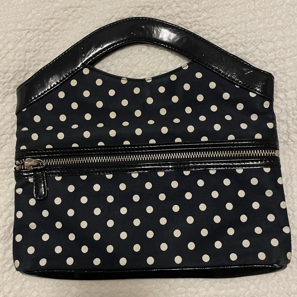 White & Navy Polka Dotted Clutch Purse